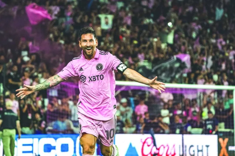 Inter Miami CF forward Lionel Messi celebrates after scoring a goal against Cruz Azul during the second half at DRV PNK Stadium. (Major League Soccer via USA TODAY Sports)