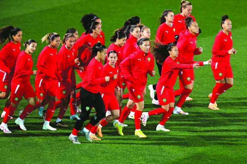 Morocco’s players take part in a training session at the Lakeside Stadium in Melbourne on Sunday, on the eve of their Women’s World Cup match against Germany. (AFP)