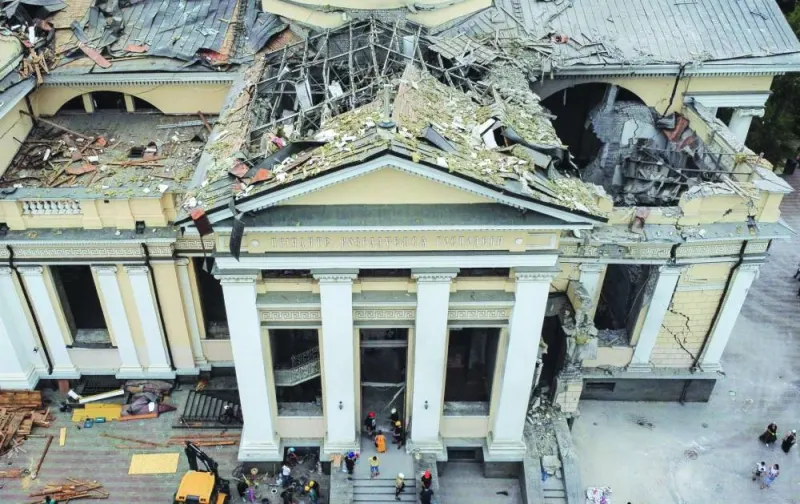 A view shows the Transfiguration Cathedral damaged by Russian missile strike in Odesa on Sunday.  (Reuters)