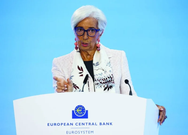 
European Central Bank president Christine Lagarde speaks to the media at the ECB headquarters in Frankfurt, yesterday. 