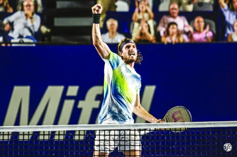 
Stefanos Tsitsipas of Greece celebrates beating Nicolas Jarry of Chile at the Mifel Tennis Open by Telcel Oppo in Los Cabos, Mexico. Tsitsipas, the top seed, won 6-7 (6), 7-6 (4), 6-2 to reach the semi-finals on his debut at the hard-court ATP 250 event. (@CaboTennisOpen) 