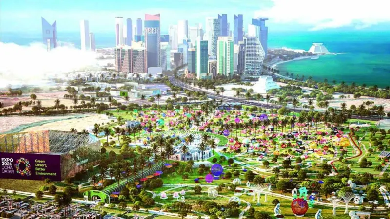 Aearial view of Expo 2023 Doha site at Al Bidda Park