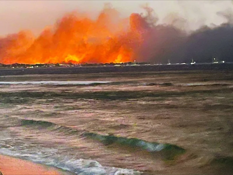 
A view of the blaze as wildfires engulfed the historic town of Lahaina. 