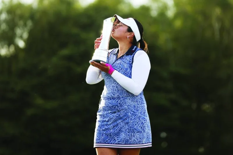 US golfer Lilia Vu celebrates winning the 2023 Women’s British Open at Walton Heath Golf Club in Walton-on-the-Hill, south-west of London, on Sunday. (@AIGWomensOpen)