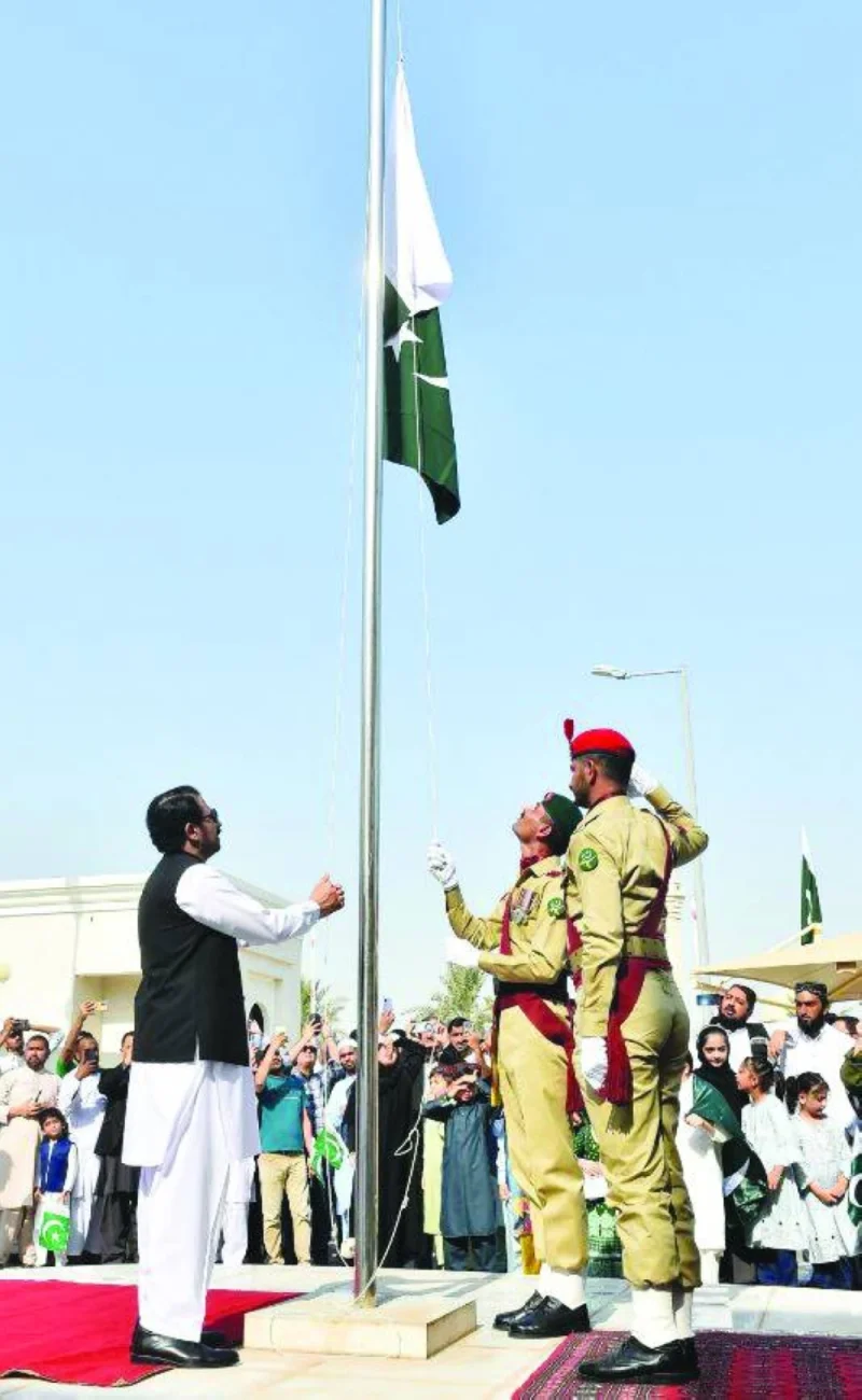Pakistan ambassador Muhemmed Aejaz hoisting the national flag