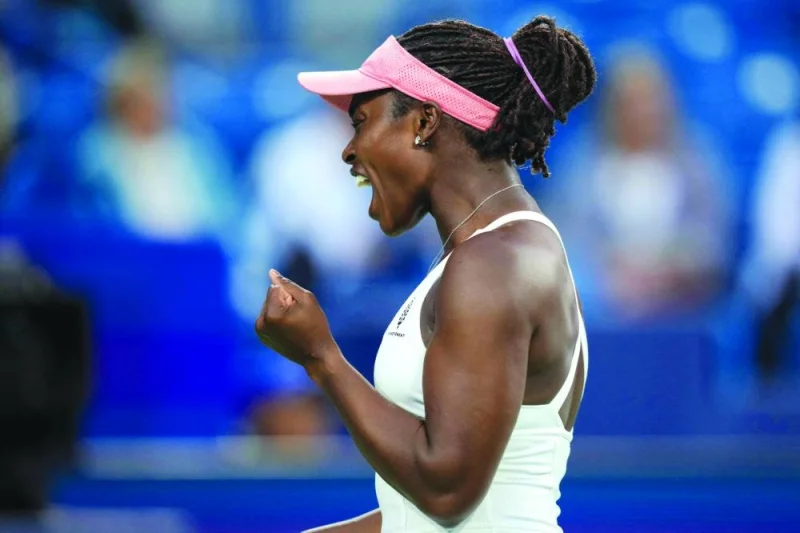 
Sloane Stephens of the United States reacts to winning a point against Caroline Garcia of France during their third round match at the Cincinnati Open in Mason, Ohio. (AFP) 
