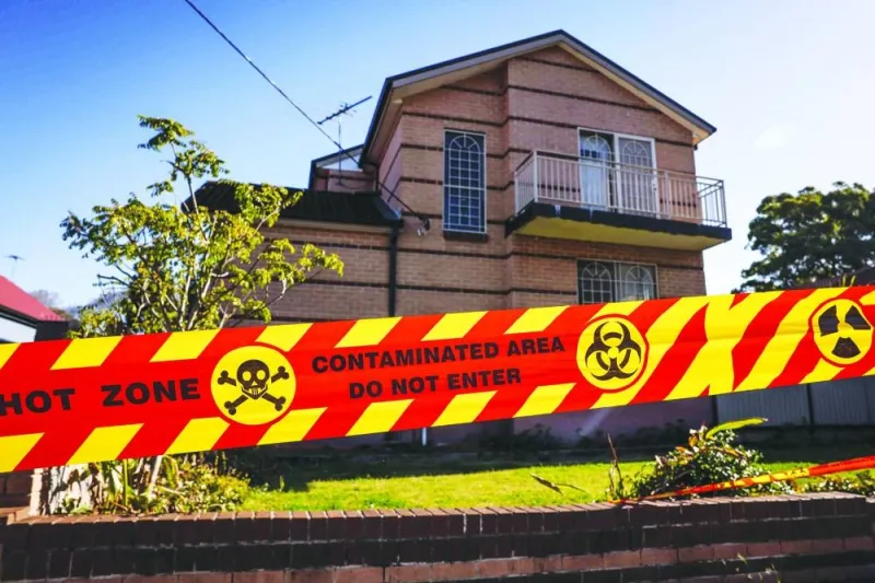 Tape surrounds a building after the Australian Border Force raided an apartment block amid media reports “nuclear isotopes” had been found, in Sydney on Thursday.