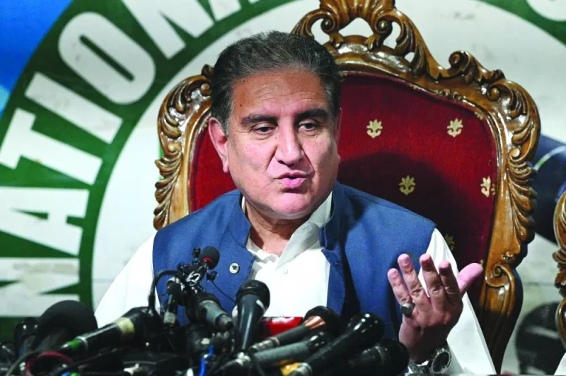 Shah Mehmood Qureshi, Vice Chairman of PTI and Pakistan’s former foreign minister, speaks during a press conference in Islamabad yesterday. (AFP)