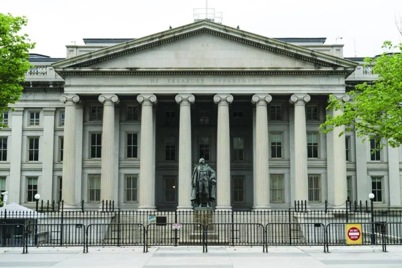 
The US Treasury building in Washington, DC. The US bond-market selloff resumed yesterday, driving 10-year yields to a 16-year high, as the persistently resilient economy has investors positioning for interest rates to remain elevated even after the Federal Reserve winds up its hikes. 