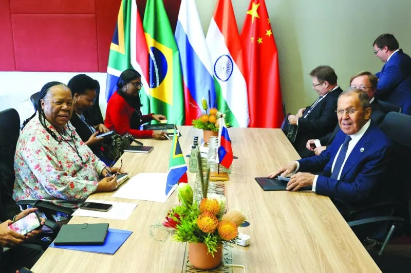 
Russia’s Foreign Minister Sergei Lavrov attends a meeting with South Africa’s Foreign Minister Naledi Pandor on the sidelines of the Brics summit in Johannesburg. 