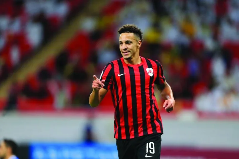 Al Rayyan’s Spanish forward Rodrigo Moreno celebrates after scoring against Qatar SC at the Ahmad Bin Ali Stadium on Friday.