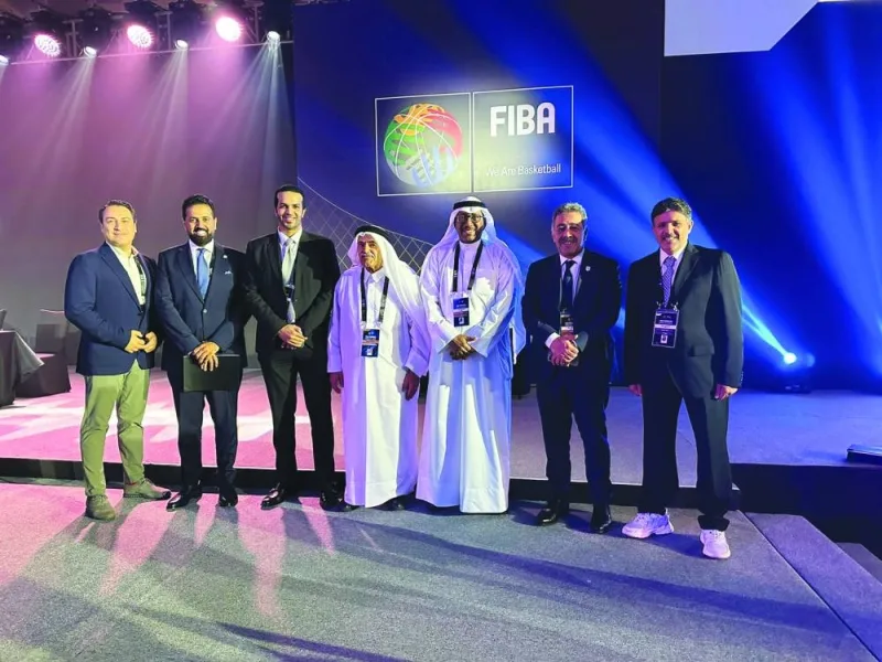 HE Sheikh Saud bin Ali al-Thani, the new President of FIBA, is seen with Mohamed Saad al-Mughaiseeb, President of Qatar Basketball Federation (QBF), and Saadoun Subah al-Kuwari Secretary-General of QBF, during the FIBA General Assembly in Manila, Phillippines.