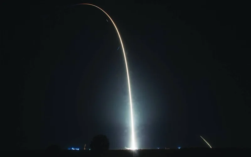 
Right: This picture provided by Nasa shows an eight-minute long exposure of the SpaceX Falcon 9 rocket carrying the company’s Dragon spacecraft being launched on Nasa’s SpaceX Crew-7 mission to the International Space Station (ISS). 