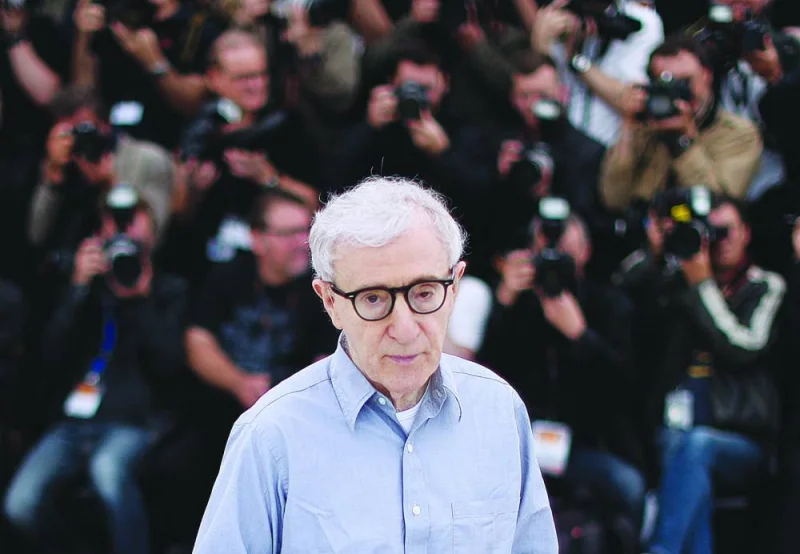 
US director Woody Allen poses during a photocall for the film Cafe Society ahead of the opening of the 69th Cannes Film Festival in Cannes, southern France in 2016. Allen will present his movie Coup de Chance, in French language, at the 80th Venice Film Festival along with actors Lou de Laâge, Valérie Lemercier, Melvil Poupaud and Niels Schneider. (AFP) 