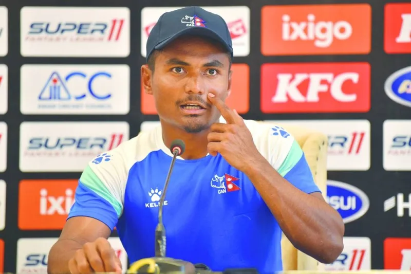 Nepal’s captain Rohit Kumar Paudel speaks during a press conference in Multan. (AFP)