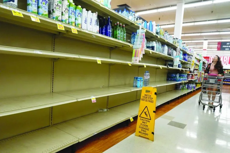 
A grocery store’s water section is almost bare in Pinellas Park, Florida. 