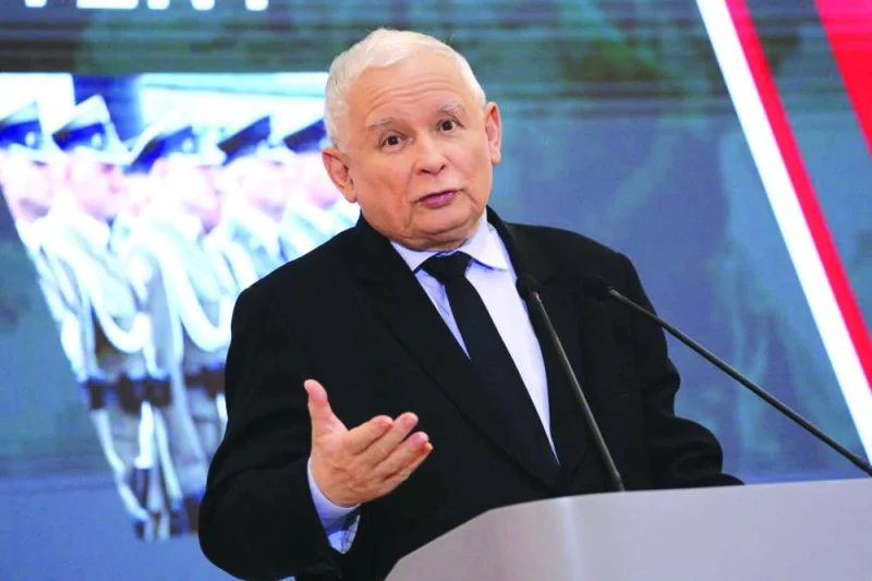 
Ruling party leader Jaroslaw Kaczynski speaks during a news conference in Warsaw. 
