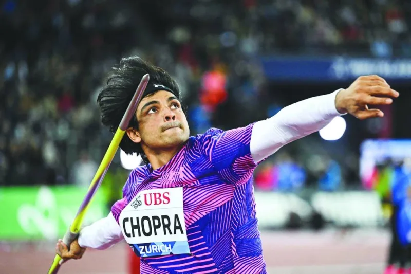 
India’s Neeraj Chopra competes in the javelin throw during the Diamond League athletics meeting in Zurich on Thursday. (AFP) 