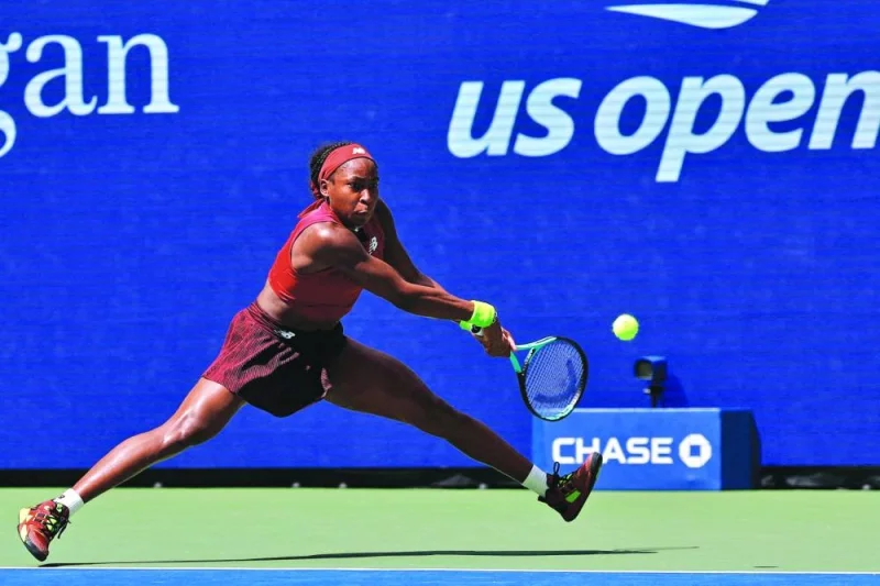 
Coco Gauff of the United States reaches for a backhand against Jelena Ostapenko of Latvia at the US Open. (USA TODAY Sports) 