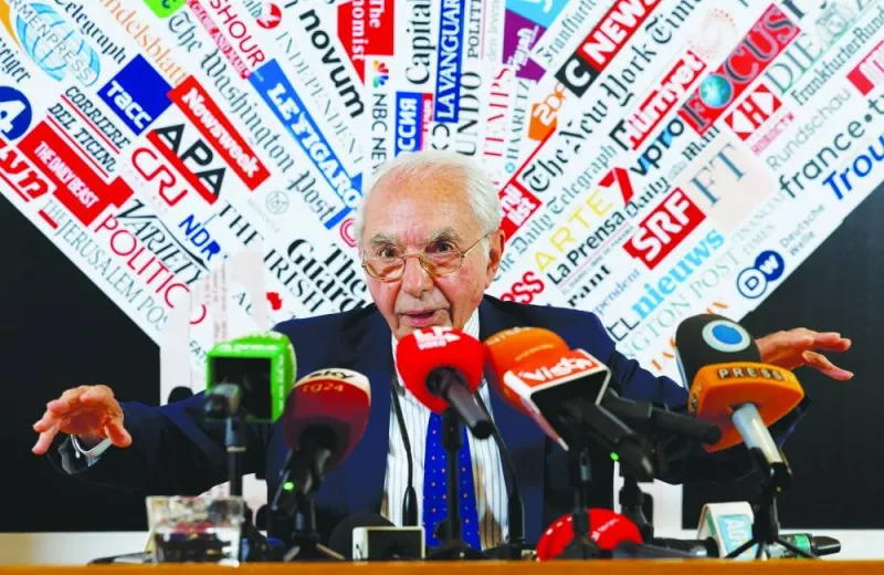 Former Italian prime minister Giuliano Amato gestures during a press conference about the 1980 downing of a passenger plane near the island of Ustica, in Rome on Tuesday. (Reuters)
