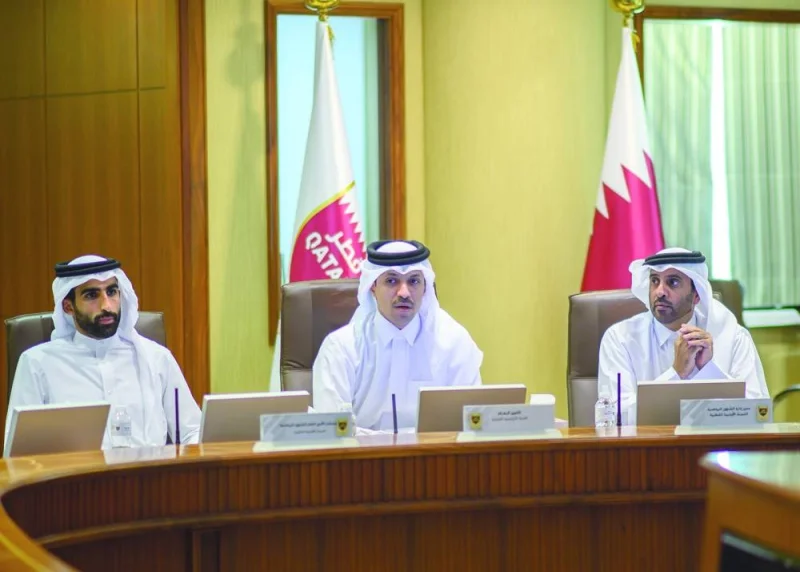 Secretary-General of the Qatar Olympic Committee Jassim bin Rashid al-Buainain (centre) during a meeting with Qatari sports federations officials at the QOC Headquarters on Wednesday.