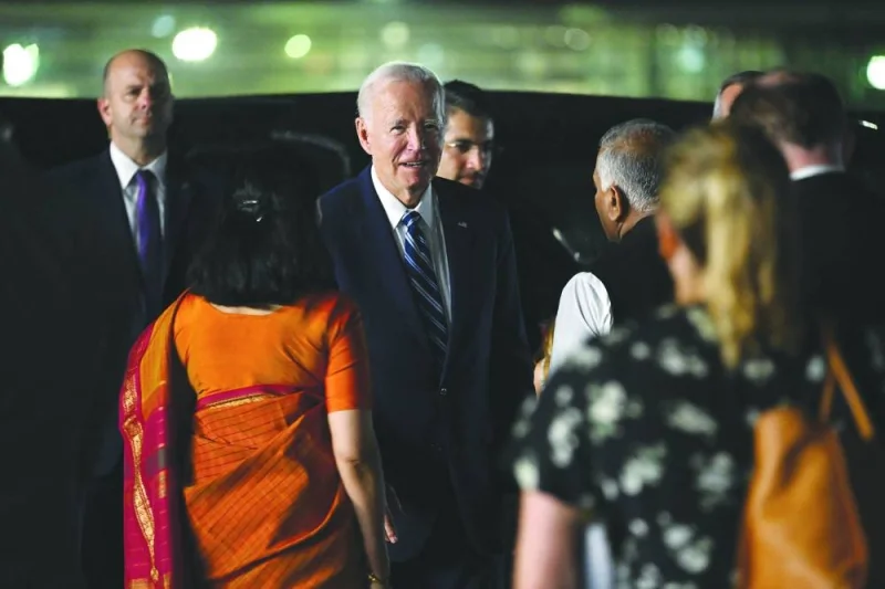 US President Joe Biden arrives at the airport on the eve of the two-day G20 summit in New Delhi on Friday.