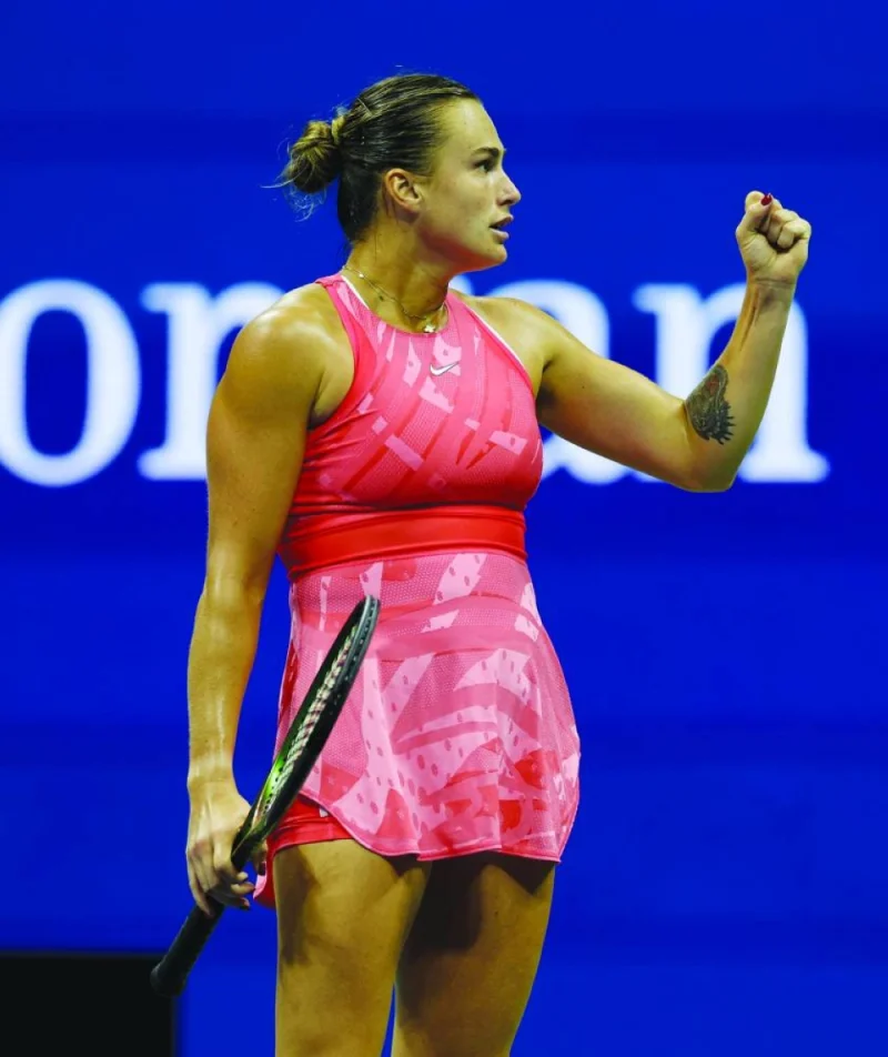 
Belarus’ Aryna Sabalenka reacts after her win over Madison Keys. (Reuters) 