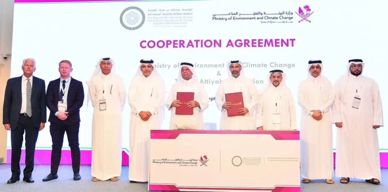 The Ministry of Environment and Climate Change (MoECC) and Al-Attiyah Foundation yesterday signed an agreement reaffirming their commitment to energy transition and global warming prevention. PICTURE: Shaji Kayamkulam
