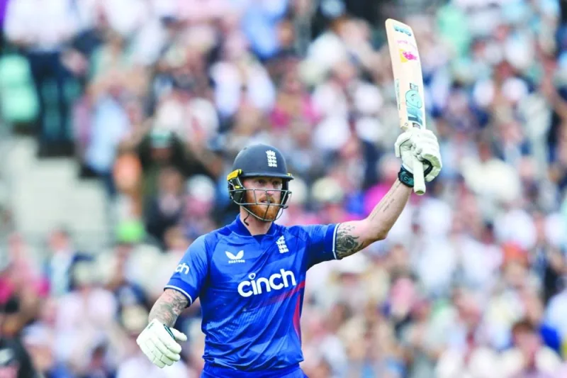 England’s captain Ben Stokes celebrates his century during the third ODI against New Zealand at The Oval in London on Wednesday. (AFP)