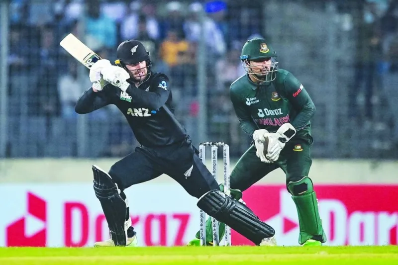 New Zealand’s Tom Blundell plays a shot during the first ODI against Bangladesh in Dhaka on Thursday. (AFP)