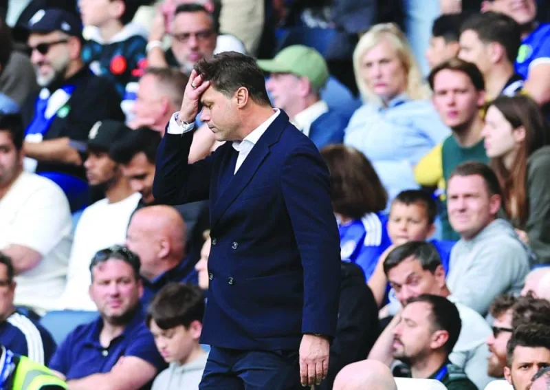 Chelsea manager Mauricio Pochettino looks dejected during the Premier League match against Aston Villa at Stamford Bridge, London, on Sunday. (Reuters)