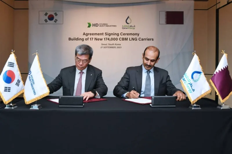 The agreement was signed by HE Saad Sherida al-Kaabi and Ka Sam-hyun, vice-chairman & CEO of HD Korea Shipbuilding & Offshore Engineering (KSOE).