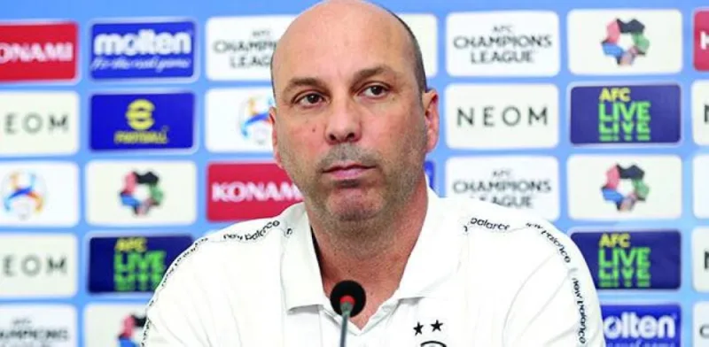 Al Sadd coach Bruno Miguel addresses a press conference in Namangan on Sunday.