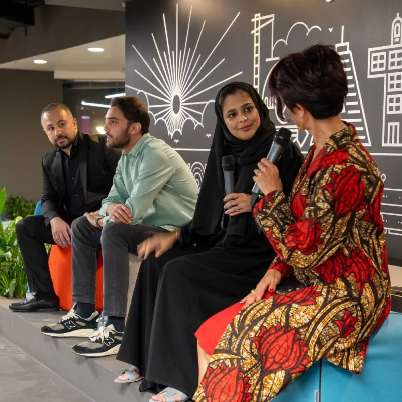 From left:  Ali Khadjavi, CEO of Feedback; Karim Mergan, general manager of Workinton Qatar; Reem al-Suwaidi, founder and owner of Saikl Bike; and fitness and health coach, Xiomara Henriquez, during the panel discussion.