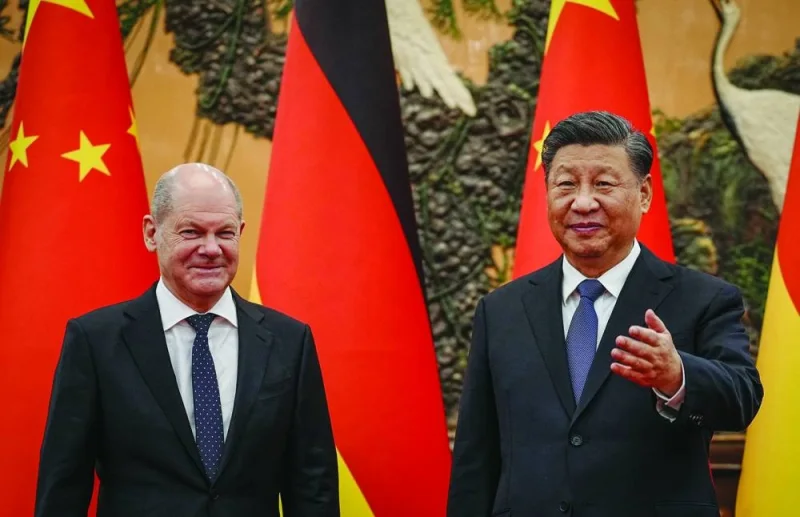 
German Chancellor Olaf Scholz meeting Chinese President Xi Jinping in Beijing on November 4, 2022. 
