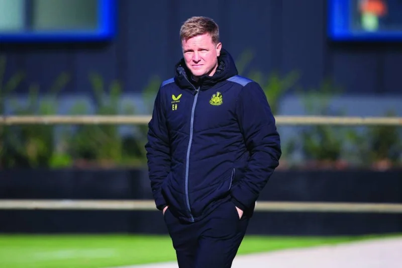 Newcastle United&#039;s English head coach Eddie Howe attends a training session at the team&#039;s training facility in Newcastle-upon-Tyne, northeast England, on October 3, 2023 on the eve of their UEFA Champions League group F football match against Paris Saint-Germain. (AFP)