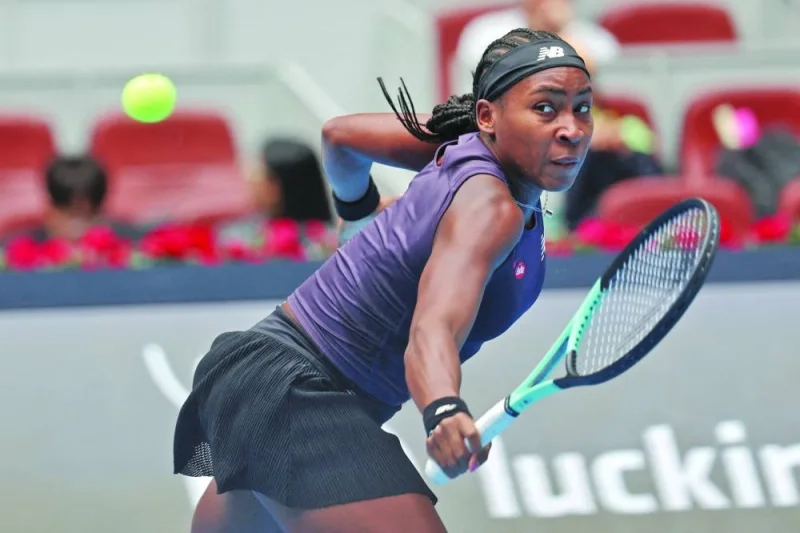 Coco Gauff of the US in action during her third-round match against Veronika Kudermetova of Russia at the China Open in Beijing on Thursday. (Reuters)