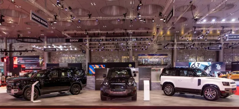 Another view of the Jaguar Land Rover vehicles at the exhibition.