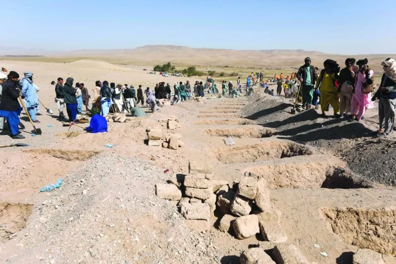 
Afghans dig graves in Sarbuland village of Zendeh Jan district in Afghanistan’s Herat province. 
