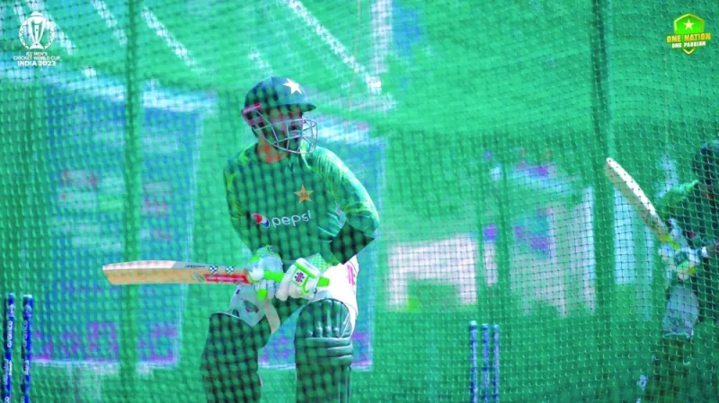 Pakistan’s Mohamed Rizwan bats during a training session in Hyderabad. Pakistan play Sri Lanka in their ICC World Cup match on Tuesday.