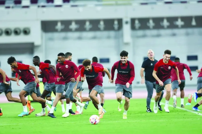 Qatar players at a training session at the Khalifa International Stadium on Wednesday.