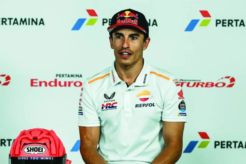 Repsol Honda MotoGP rider Marc Marquez of Spain speaks during a press conference ahead of the Indonesian Grand Prix at the Mandalika International Circuit in Kuta Mandalika, Central Lombok, on Thursday. (AFP)
