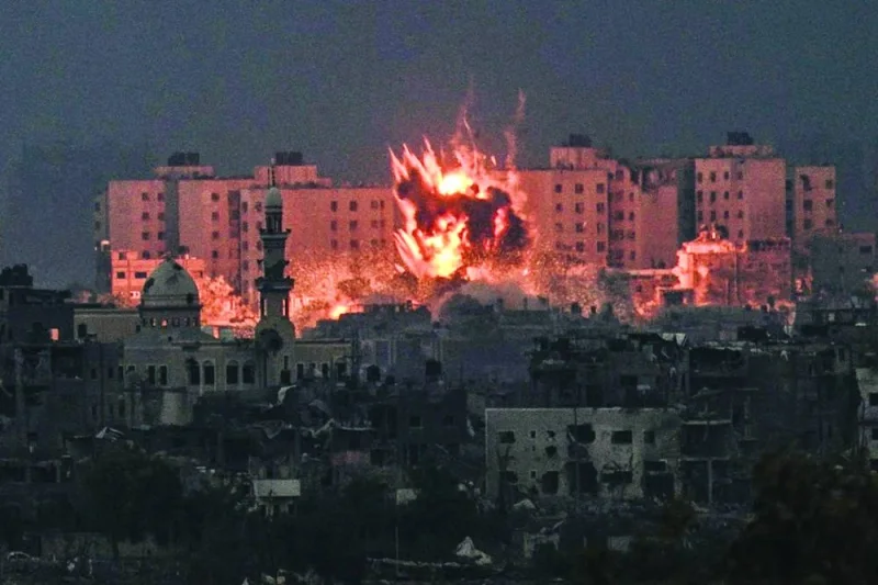
A fireball erupts during Israeli bombardment in the northern Gaza Strip, yesterday. 