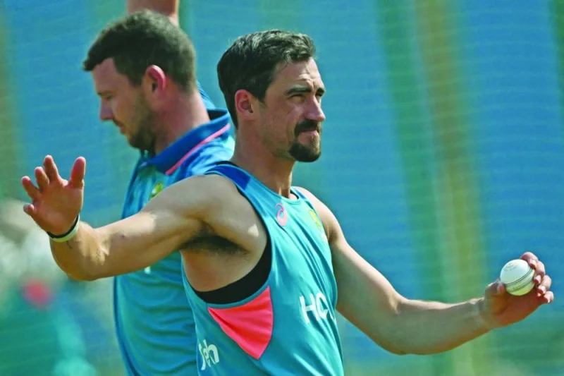 
Australia’s Mitchell Starc (right) and Josh Hazlewood attend a practice session on the eve of their 2023 ICC Cricket World Cup match against Sri Lanka in Lucknow yesterday.  