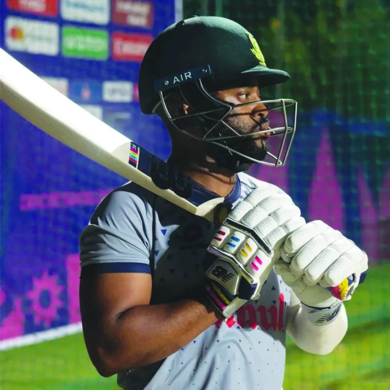 South Africa captain Temba Bavuma during a practice session on Monday, on the eve of their World Cup match against the Netherlands at the Himachal Pradesh Cricket Association Stadium in Dharamsala.