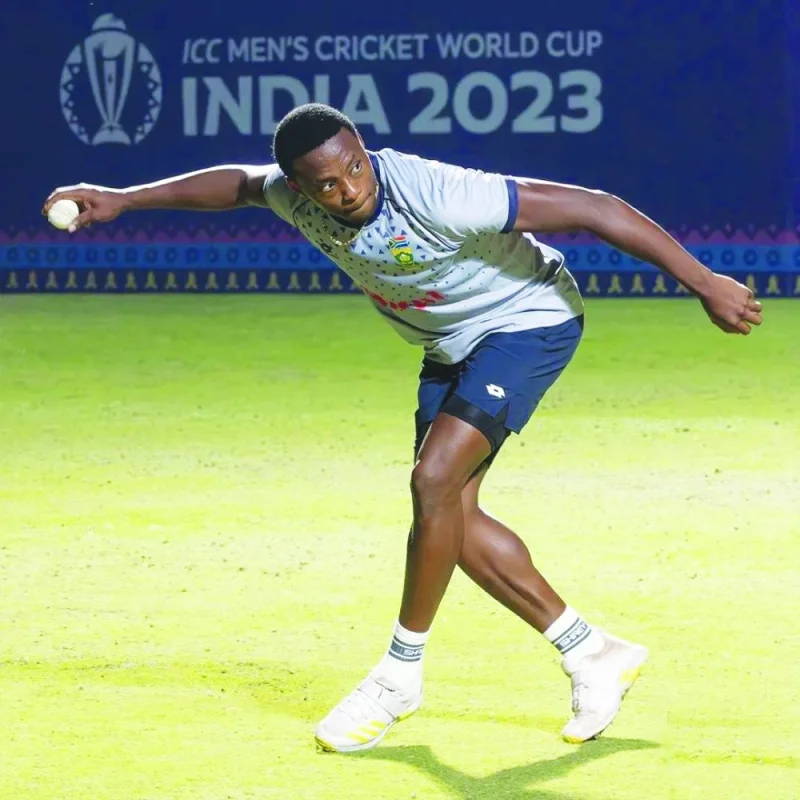 South Africa pacer Kagiso Rabada during a practice session on Monday, on the eve of their World Cup match against the Netherlands at the Himachal Pradesh Cricket Association Stadium in Dharamsala.
