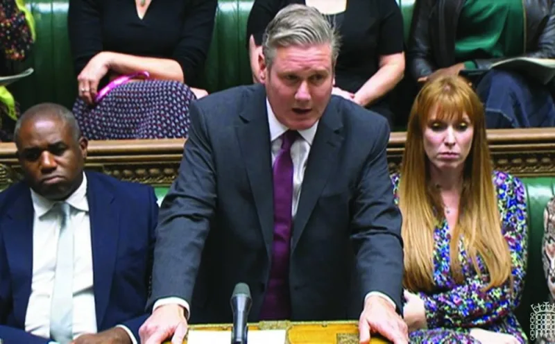 
A video grab from footage broadcast by the UK Parliament’s Parliamentary Recording Unit (PRU) shows Britain’s main opposition Labour Party leader Keir Starmer speaking on the situation in Israel and Gaza in the House of Commons, in London yesterday. More than 1mn people have fled their homes in Gaza in scenes of chaos and despair as Israel bombarded the Hamas-ruled territory and continued massing troops yesterday in preparation for a full-blown ground invasion. 