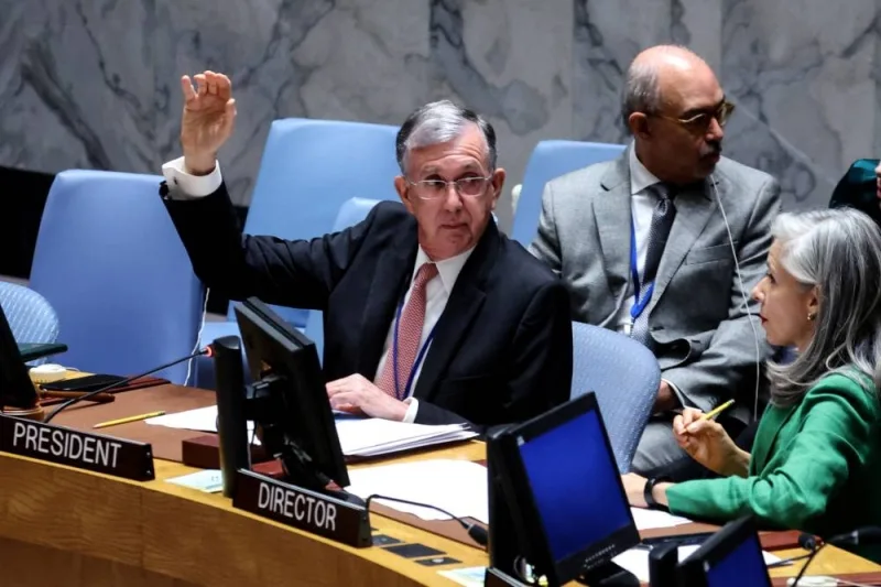 Brazilian Ambassador Sergio Franca Danese votes in favor of a draft resolution during a meeting of the United Nations Security Council on the conflict between Israel and Hamas at UN headquarters in New York,  Wednesday. REUTERS