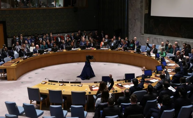 The United Nations Security Council votes on a Brazil-sponsored draft resolution on the conflict between Israel and Hamas at UN headquarters in New York,  Wednesday. REUTERS