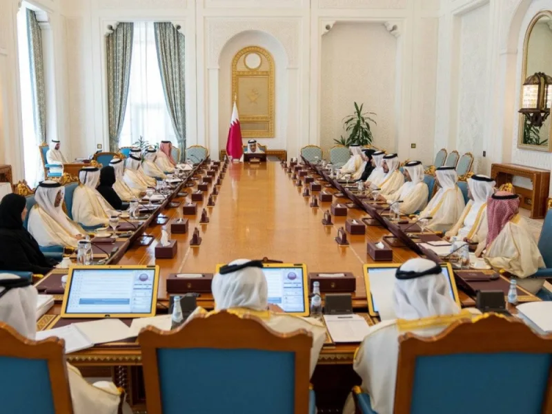 HE the Prime Minister and Minister of Foreign Affairs Sheikh Mohammed bin Abdulrahman bin Jassim Al-Thani chairs the Cabinet&#039;s regular meeting held at its seat at the Amiri Diwan.